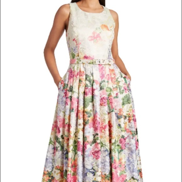 Tahari Floral Jacquard flower ombre fit and flare dress 4 NWT new with tags - Picture 1 of 10